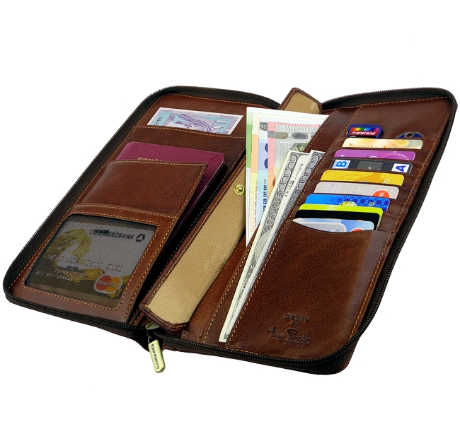 Contacts Herren Leder-Geldbörse Mit Reißverschluss – Große Passport-Clutch Für Handy, Karten & Reisepass (Schwarz)